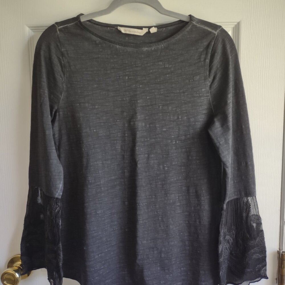 Soft Surroundings - sheer genius - cotton boatneck  top with lace bell sleeves